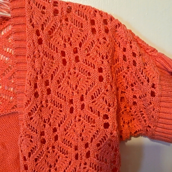Cat & Jack, Cardigan, Cropped, Sz Lg 10/12, Coral, Pink, Orange, Knit, Sweater - Picture 4 of 8